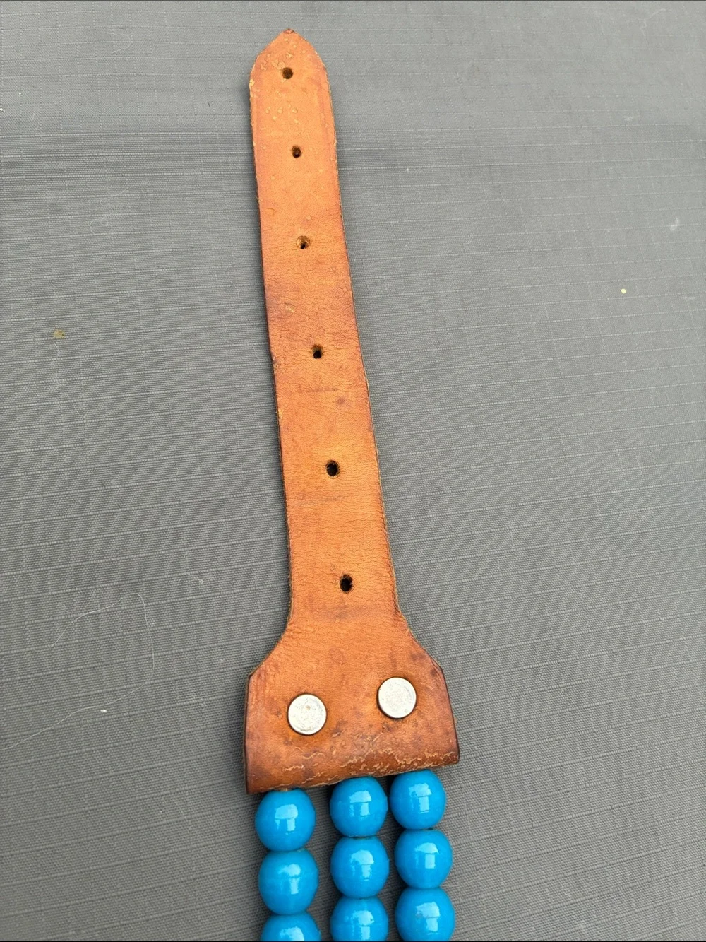 Vintage leather beaded belt. Source unknown. Nice handmade accessory